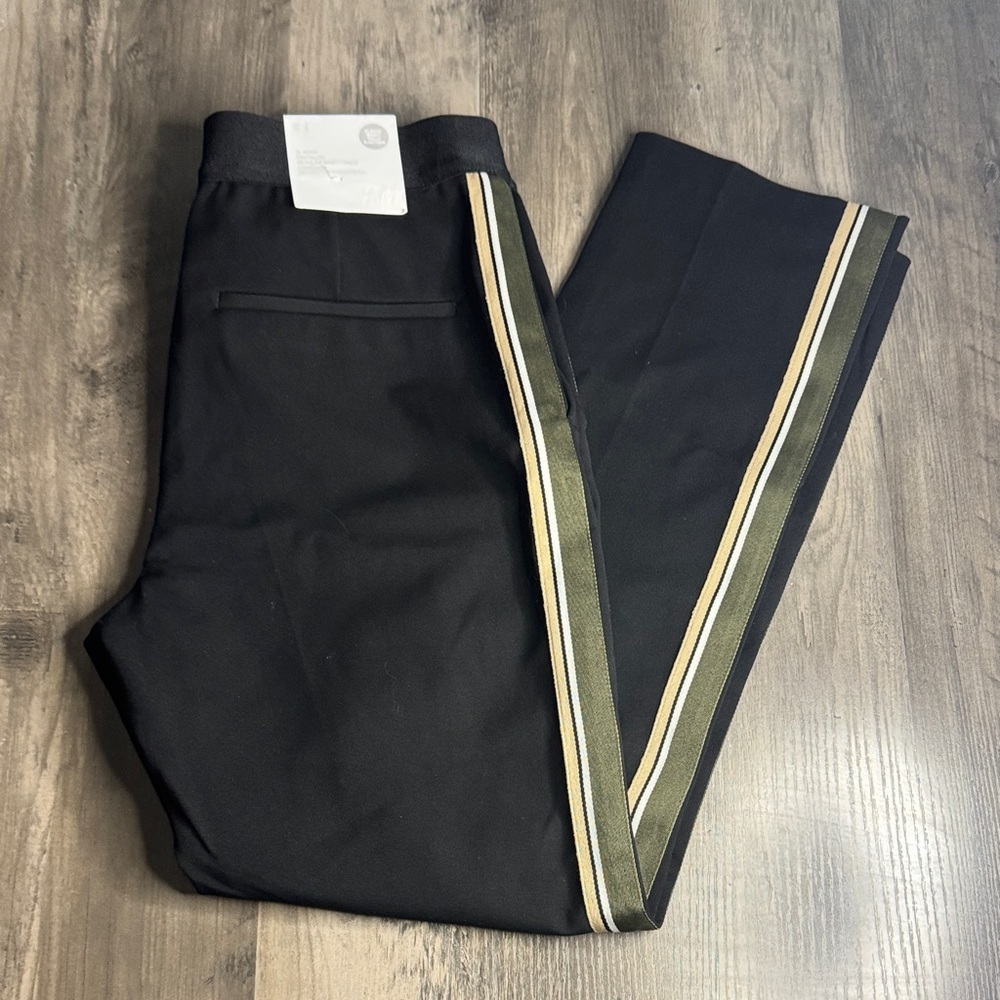 H&M Black Cigarette Pants with Olive and Tan Stripe